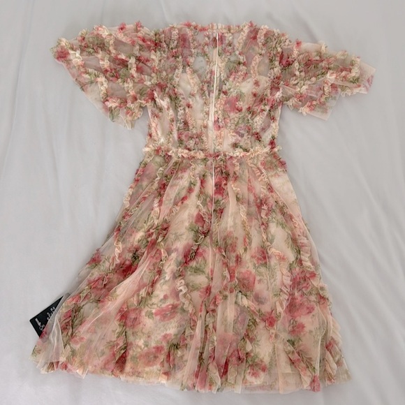 Needle and Thread Waltzing Blooms Mini Dress V Neck Ruffle Floral Dress Size 2 - Picture 6 of 9